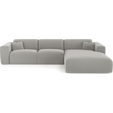 Canapé angle droit convertible express 5 places en tissu tramé gris clair MYRA (1/5)