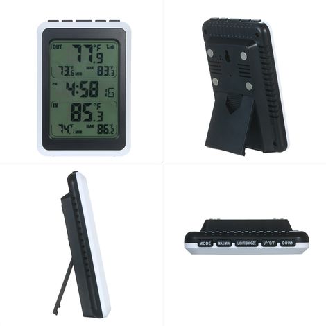 Thermomètre sans fil intérieur et extérieur, moniteur numérique de température ambiante jusqu'à 328 pieds de distance avec réveil rétro-éclairé (1/5)