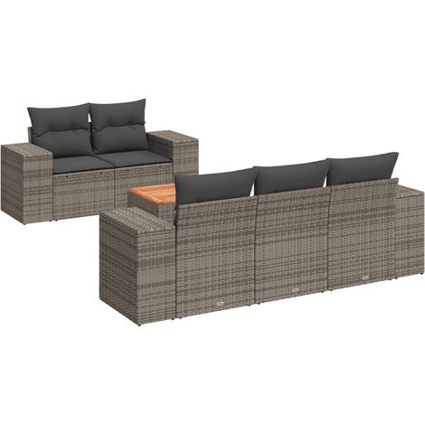 Set de muebles de jardín 6 pzas y cojines ratán sintético gris vidaXL (1/5)