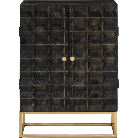 Maison Exclusive - Credenza Nera 55x34x75 cm in Legno Massello di Mango e Ferro (1/5)