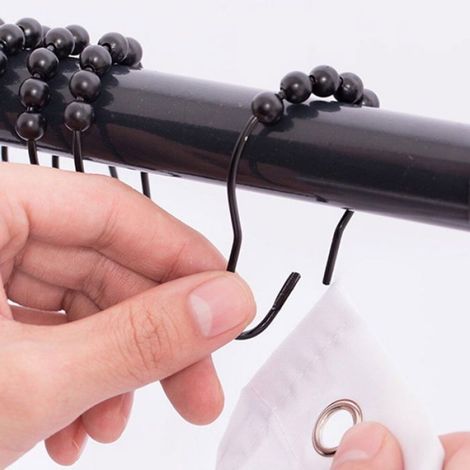 Paquet de 12 crochets métalliques noir, support pour rideau de douche, anneau coulissant, Clip de suspension décorati PORTE-MANTEAU (1/5)