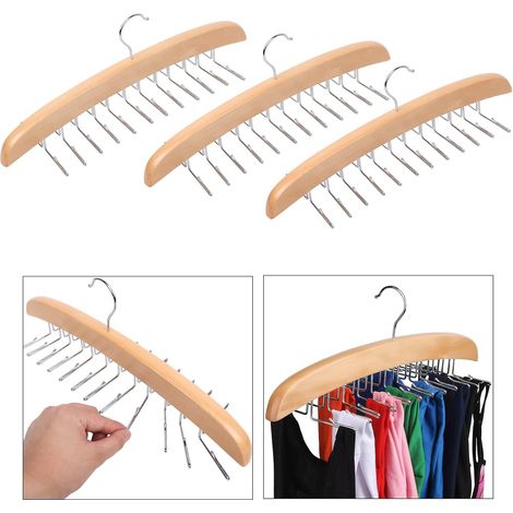 3er-Pack Premium-Kleiderbügel aus Holz, 24 Haken, 360° drehbar, faltbar