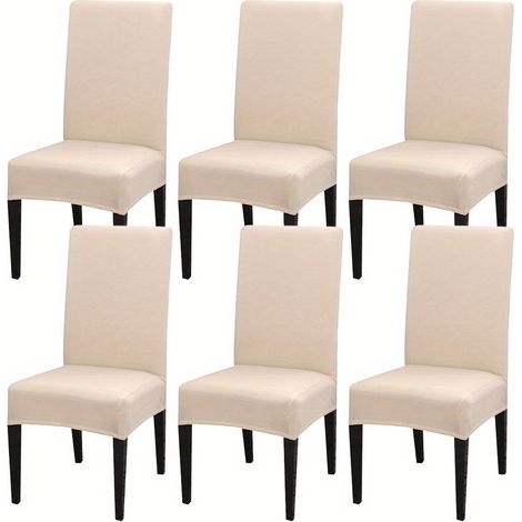 Housses extensibles pour chaises de salle à manger (lot de 6) — Protections lavables pour chaises de cuisine, idéales pour les fêtes et les mariages, beige (1/5)
