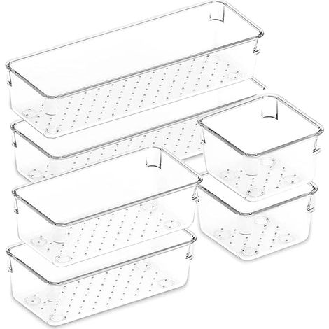 6-teilige Schubladen-Organizer, transparenter, rutschfester Schubladen-Organizer, Küchenschubladen-Aufbewahrung, Badezimmer-Aufbewahrung und -Organisation, Büro-Schubladen-Aufbewahrung (1/5)
