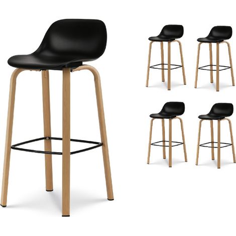 Set mit 4 schwarzen Barhockern im skandinavischen Stil mit Beinen in Metalloptik - Höhe 66cm