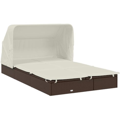 Sedia a sdraio a 2 posti con tetto pieghevole 213 x 118 x 97 cm marrone 020012188