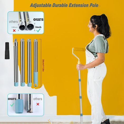 Kit Rouleau à Peinture Professionnel 4 Pièces avec Manche Télescopique 115 cm - Rouleaux Microfibre Premium pour Murs, Plafonds, Portes
