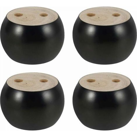 Lot de 4 Pieds de Meubles en Bois Rond hauteu 5cm, pour canapé, Lit, Fauteuil, Armoire, avec vis et Ruban (Noir)