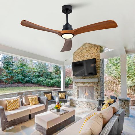 Ventilador de techo con luz LED de 52", 3 aspas de madera, reversible DESVIAE (1/5)