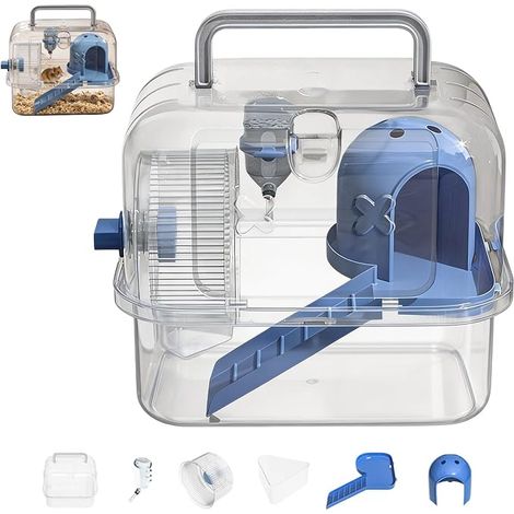 Trasportino portatile per criceti: 24 x 18 x 20 cm, trasportino per criceti, gabbia per criceti con prese d'aria e bevitore rimovibile per porcellini d'India, ricci, criceti e scoiattoli (1/5)