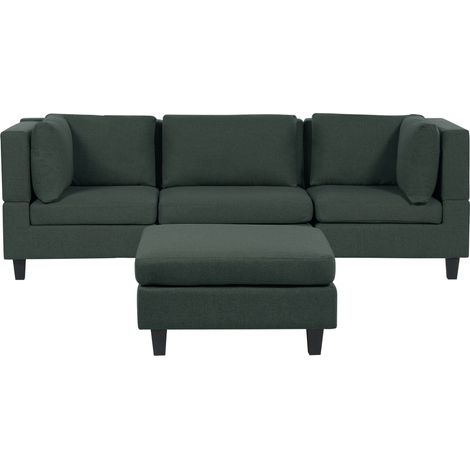 Elegante Divano Modulare a 3 Posti in Tessuto Imbottito Verde Scuro con ottomano Unstad
