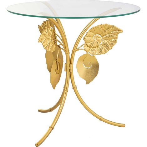 Table d appoint dorée ronde en métal et verre style élégant - doré feuille et verre transparent