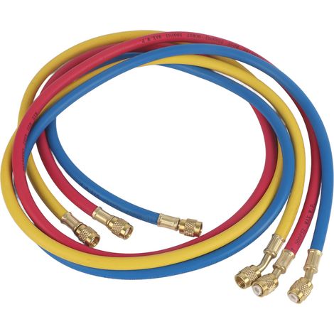 Ortviai Tuyaux de recharge climatisation 3 pièces R134a/R12/R22/R502 – Kit professionnel 3 couleurs (rouge/bleu/jaune), 150 cm (1/5)