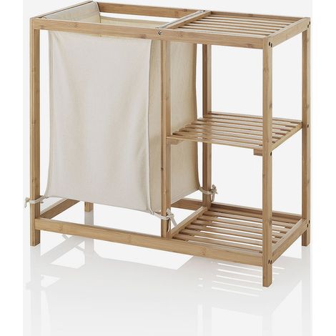 Scaffale bagno con sacco portabiancheria in legno Jolly