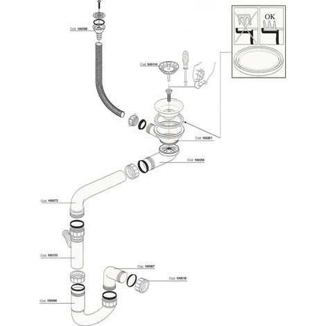 Cuisissimo – Bonde évier Ø 90 mm – Siphon gain de place pour évier 1 bac Émeraude – Vidage manuel efficace – Conçu pour espaces confinés - CUIPD366 (1/2)