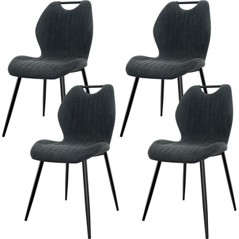 Esszimmerstühle 4er Set, Polsterstühle skandinavisch, Stoff-Rückenlehne, Metallbeine, Dunkelgrau (1/5)