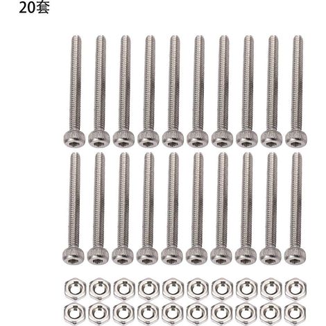 M2 x 20 mm lange Innensechskant-Rändelschrauben, Bolzen und Muttern, 20-teilig