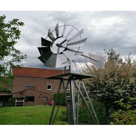 Le Poisson Qui Jardine – Girouette de jardin en métal 240 cm – Hélice de 55 cm – Mécanisme à roulement à billes – Décoration vintage américaine