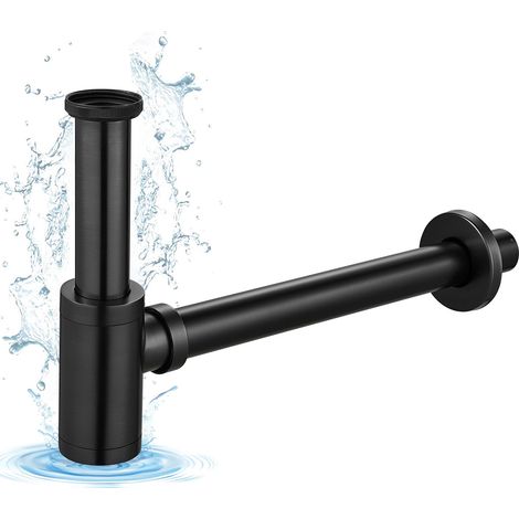 Siphon Universel pour Lavabo, Siphon en Laiton 1 1/4, Syphon Anti-Odeur avec Orifice de Nettoyage, Bonde de Lavabo Réglable, Rétro Noir (1/5)