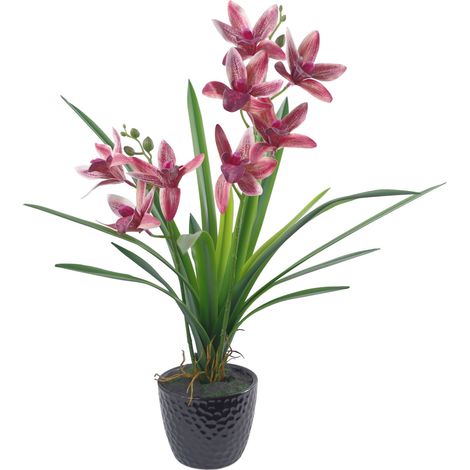 50cm Large Dark Pink Artificial Orchid in Ceramic Planter (1/5)