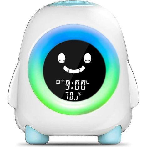 Dispositif d'apprentissage du sommeil pour enfants, lampe de réveil à 5 couleurs, 5 réveils, horloge de chevet, thermomètre, convient aux garçons et aux filles. (1/4)