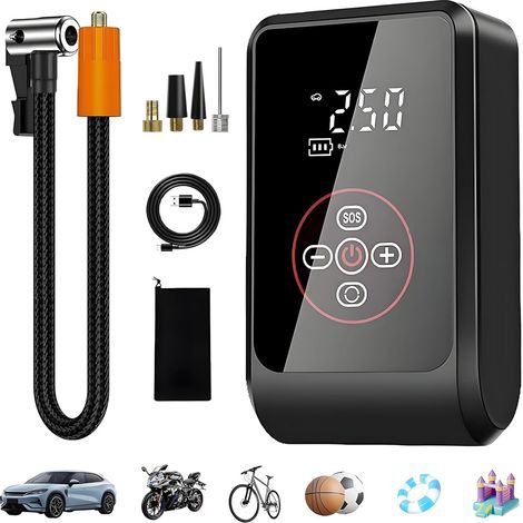 Elektrische Luftpumpe 150 PSI, 3-in-1 Tragbare Akku Kompressor, Mini Fahrrad Luftpumpe Elektrisch Mit Digital LED Anzeige Licht, 4 Modi, Pumpe für Auto, Motorräder, Fahrräder, Bälle (1/5)