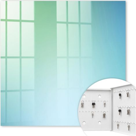 Armoire à clés - (30 cm x 30 cm) - Boîte à clés murale - Coffret de rangement pour clés - Couleur blanche - Ouverture vers la droite - Pour maison et bureau - Dégradé coloré