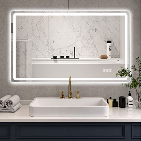 Espejo LED de baño 60x120 cm de vidrio plateado antivaho moderno -FLORAGRACE (1/5)