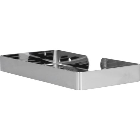 Porte-savon inox brossé miroir pour douche, étagère murale autodrainante avec design perforé, fixation vissée, modèle long 23x12 cm, acier 304 résistant. (1/5)