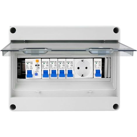 Boîte Coffret Electrique Etanche, Boîte à Fusibles Apparente IP65 avec Disjoncteur Différentiel 40A 2P et Prise de Courant 16A Boîtier de Distribution pour Une Utilisation Intérieure et Extérieure (1/5)