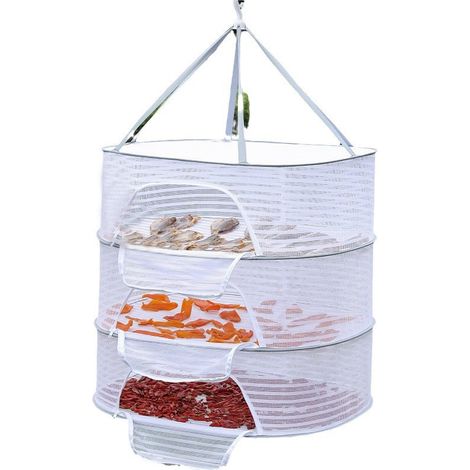 1x Séchoir à herbes – Filet suspendu à 3 niveaux en maille pour plantes/herbes séchoir suspendu pliable – filet de séchage – panier/support de séchage – panier en maille – blanc. (1/5)