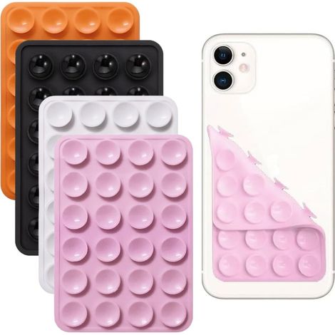 4 Pièces Ventouse Téléphone Portable double face en silicone Ventouse Silicone Coque Qui Adhère Au Mur Support mains libres pour miroir de douche et poignée à selfie de voiture (1/5)