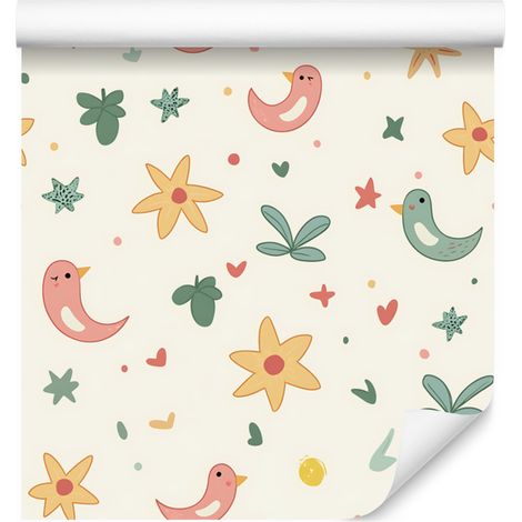 Carta da parati estiva bianca, crema, grigio chiaro e verde 50x1000 cm (1/5)