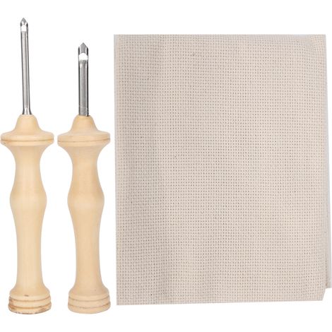Set aus 2 Stickahlen, Nähnadeln und Flechtwerkzeug mit Holzgriff (1/5)