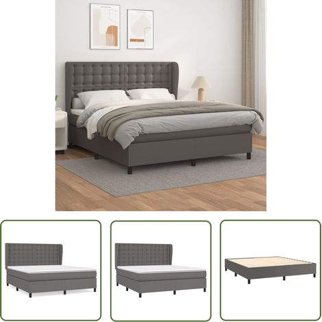 The Living Store Boxspringbett mit Matratze Grau 160x200 cm Kunstleder - Boxspringbett - Betten - Doppelbett - Kunstlederbett - Graues Bett (1/5)