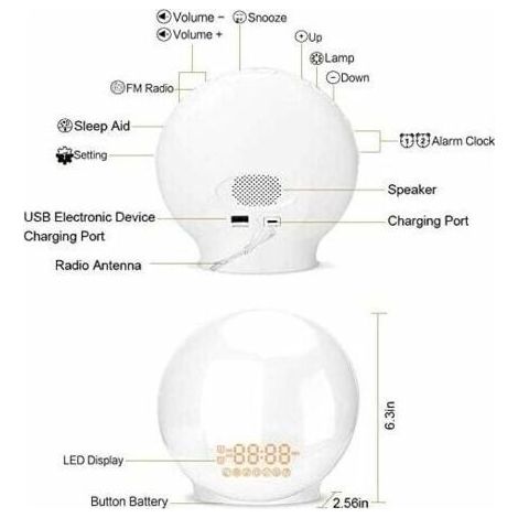 Eveil Lumière LED Radio Réveil Matin Lumineux Lampe de Chevet 20 Niveaux de Luminosité Simulateur d'Aube et Crépuscule 2 Réveils 7 Sons Naturels Fonction Snooze Veilleuse Enfant 7 Couleurs Cadeau, ave (1/5)