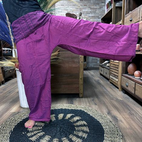 Pantalons de yoga et de festival - Mantra de mandala de pêcheur thaïlandais sur violet- Vendu par 1