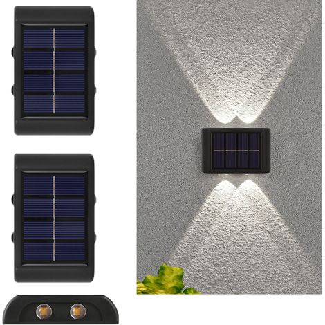 2PCS Appliques solaires d'extérieur,éclairage solaire de clôture, étanche,pour terrasses, patios, escaliers et jardins, lumière blanc 6500K (1/5)