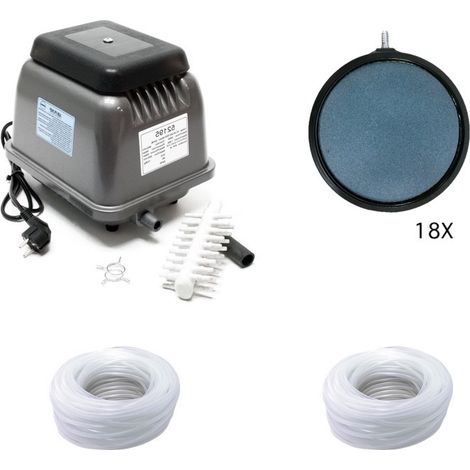Set aération bassin 18 diffuseurs 10 cm + pompe à air 16800 l/h. Bassins de + de 50 m³ (1/4)