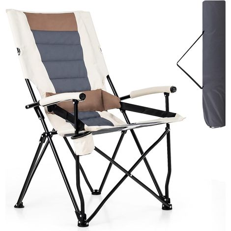 COSTWAY Campingstuhl mit Getränkehalter & Lendenkissen, Klappstuhl, gepolsterter Angelrstuhl, Tragfähigkeit von 150 kg, tragbarer Faltstuhl für Picknick, Garten, Camping und Angeln (1/3)