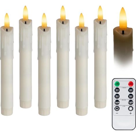 Bougies coniques à LED sans flamme – Style gothique antique, flamme vacillante, adaptées aux menorahs juives, candélabres et menorahs, alimentées par piles, télécommande (lot de 6, ivoire) (1/5)