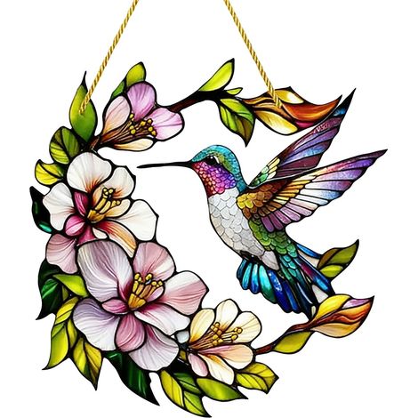 Suncatcher - Owl Stained Glass Hanging Ornament - For Indoor Windows And Walls - 20 Cm - Handcrafted Acrylic Glass (1/5)