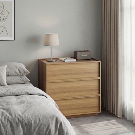 Cómoda de 3 cajones con almacenaje color roble OKMYHOME (1/5)