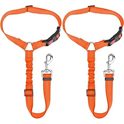 Appui-tête de voiture Laisse de sécurité pour animal domestique Laisse de voiture réglable pour chien - orange - 2 pièces (1/5)