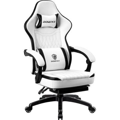 Gaming Stuhl Massagefunktion PU Leder Schwarz Weiß verbundene Armlehne (1/5)