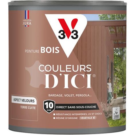 Peinture bois extérieur Couleurs d'Ici® V33 Terre cuite Velours 0,5L