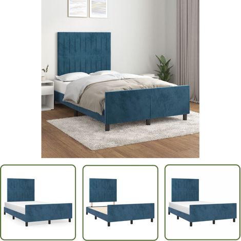 The Living Store Bettgestell ohne Matratze Dunkelblau 120x190 cm Samt - Samtsofa - Doppelbett - Boxspringbetten - Betten Günstig Kaufen - Himmelbett (1/5)