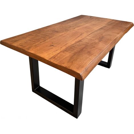 Couchtisch Baumkante Mangoholz massiv honig 100 x 55 U-Gestell schwarz NAYLA (1/5)