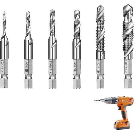 Forets Taraudeurs Combinés M3 M4 M5 M6 M8 M10, Foret Metal, Coffret de Meches à Bois Tige Hex, Convient aux Matériaux Tels Que le Métal, le Plastique et le Bois (1/5)