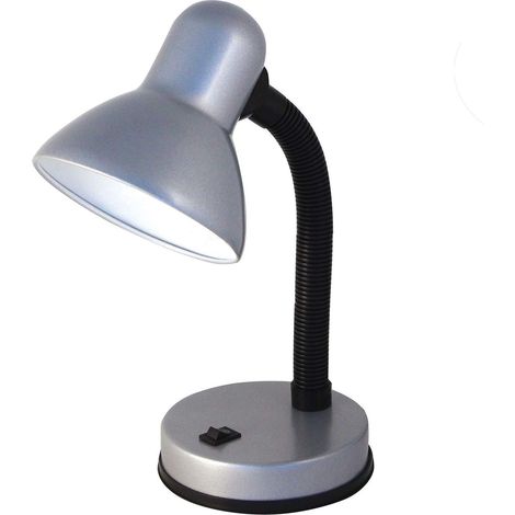 VELAMP CHARLESTON Lampada da tavolo con collo flessibile - Design moderno - Ideale per scrivania, lettura e comodino – Attacco lampadina E27 - Colore silver (1/4)